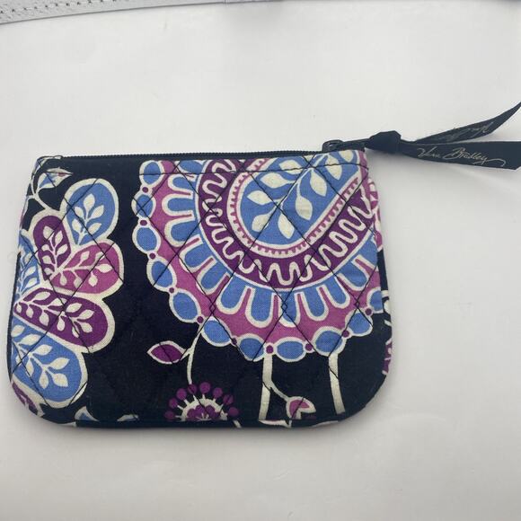 Vera Bradley Zip Coin Purse Mini Wallet 5"x4" Black Pink Purple Blue White - Picture 4 of 6